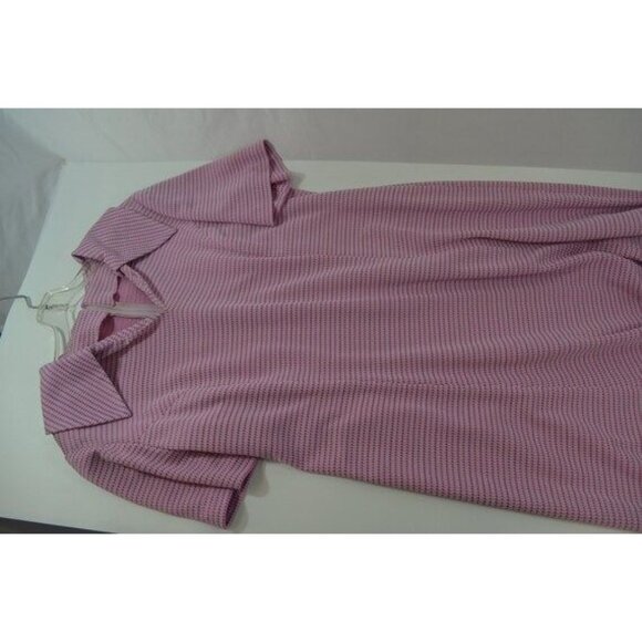 Handmade Houndstooth Pink Shift Dress with Collar Short Sleeves Knit Fabric - Picture 6 of 9